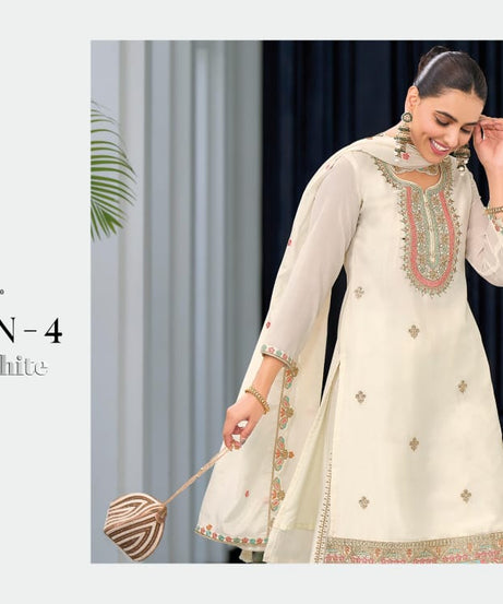 Real Chinon With Embroidery Designer Traditional Top Palazzo With Dupatta