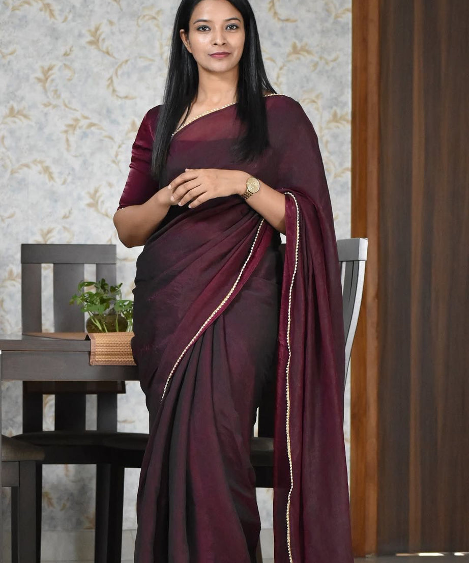 Pure Fendi Satin Simple Beautifull Traditional Wear Sari With Blouse