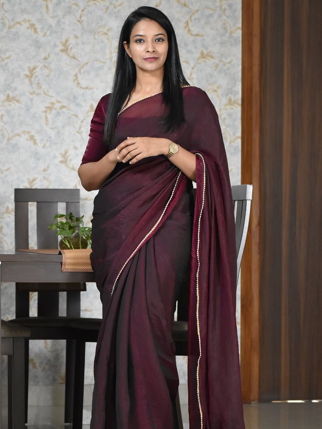 Pure Fendi Satin Simple Beautifull Traditional Wear Sari With Blouse