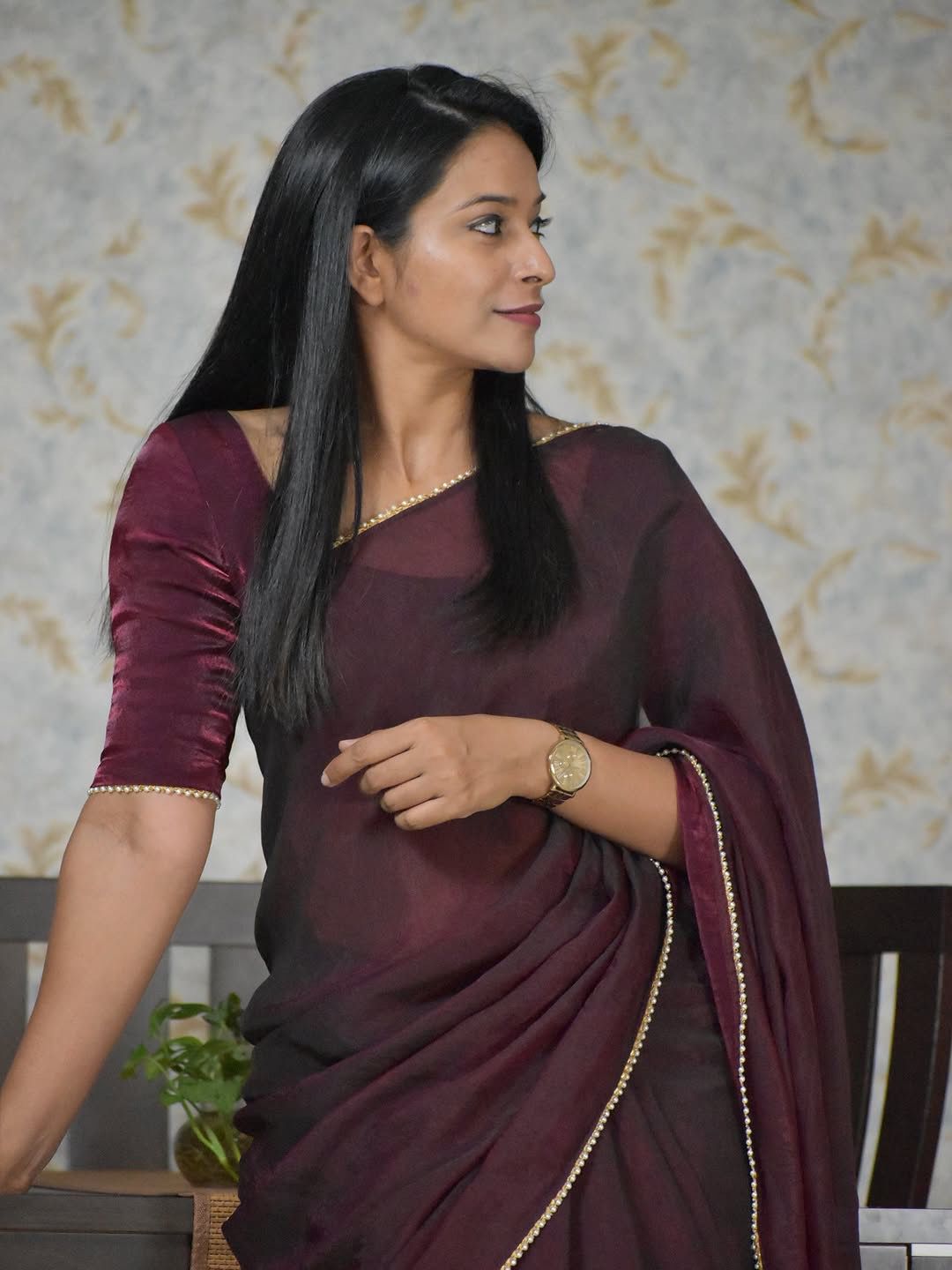 Pure Fendi Satin Simple Beautifull Traditional Wear Sari With Blouse