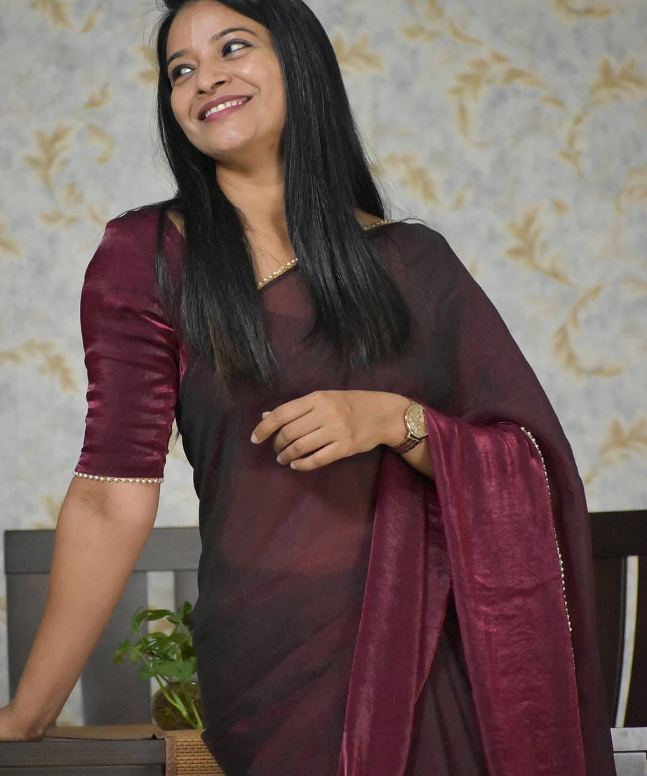 Pure Fendi Satin Simple Beautifull Traditional Wear Sari With Blouse