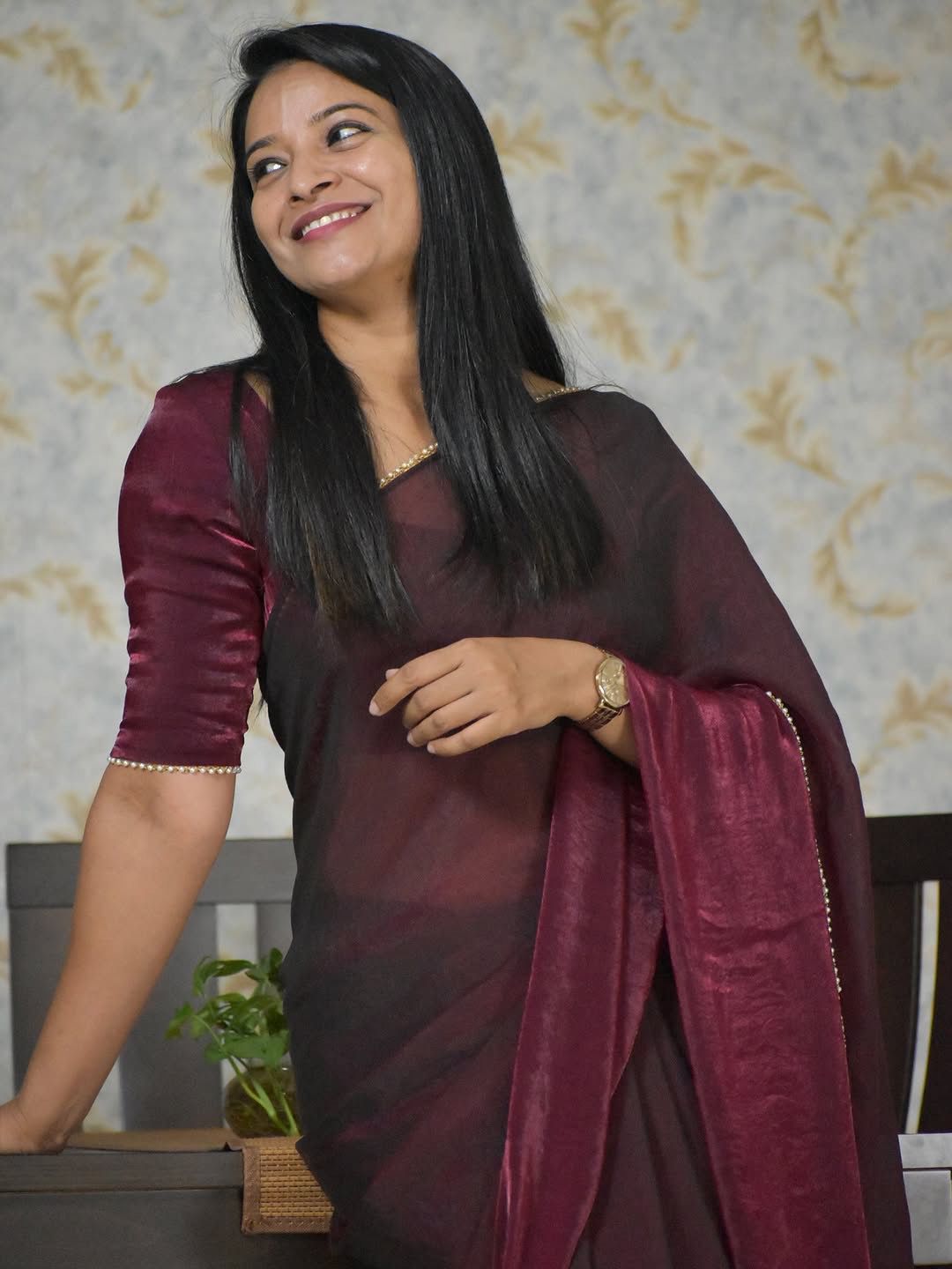 Pure Fendi Satin Simple Beautifull Traditional Wear Sari With Blouse