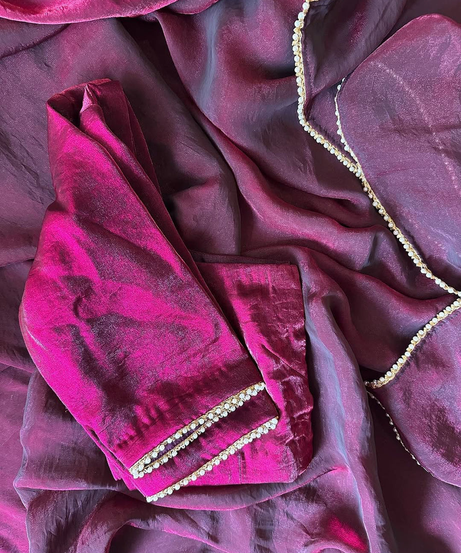 Pure Fendi Satin Simple Beautifull Traditional Wear Sari With Blouse