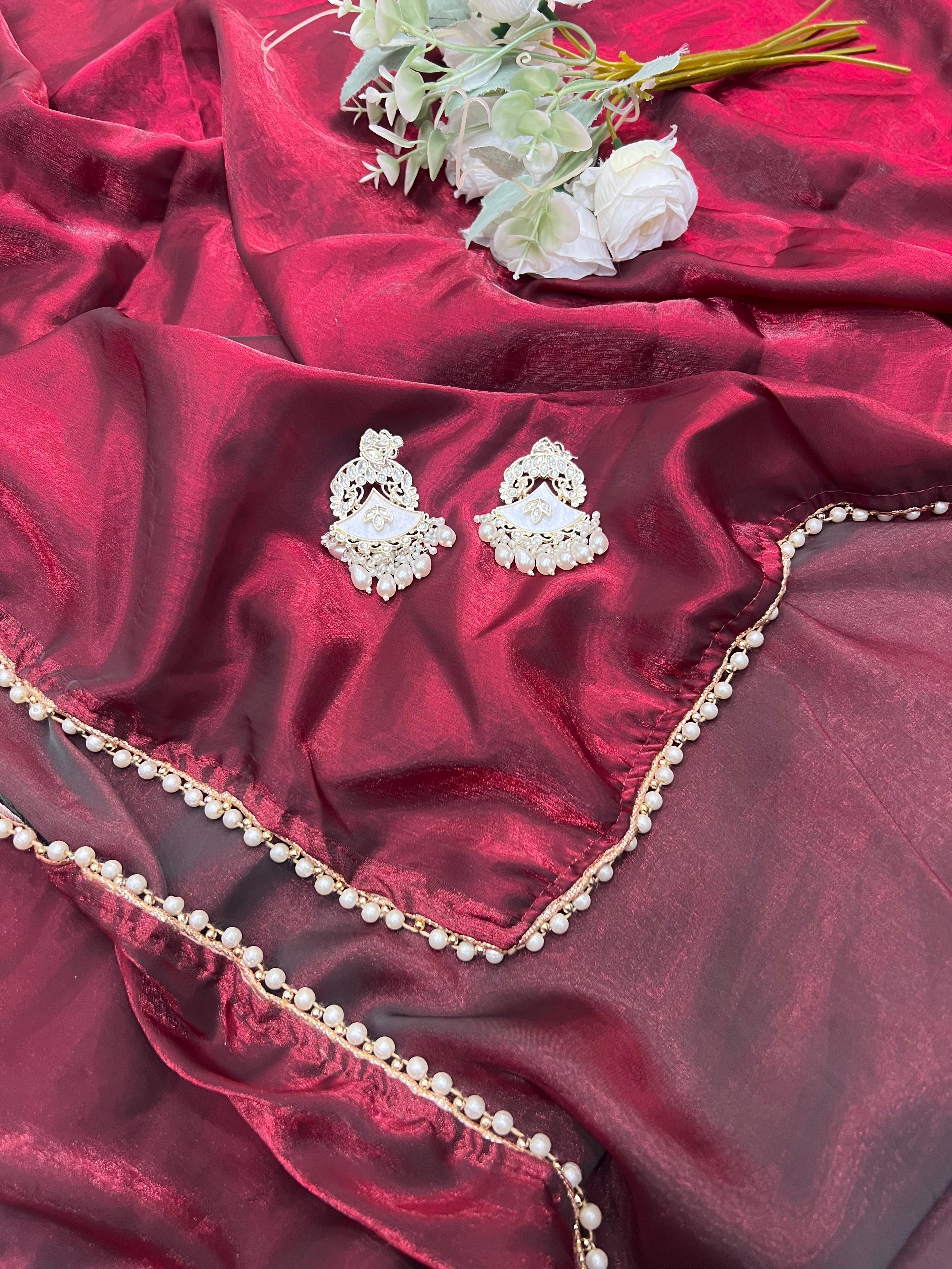 Pure Fendi Satin Simple Beautifull Traditional Wear Sari With Blouse