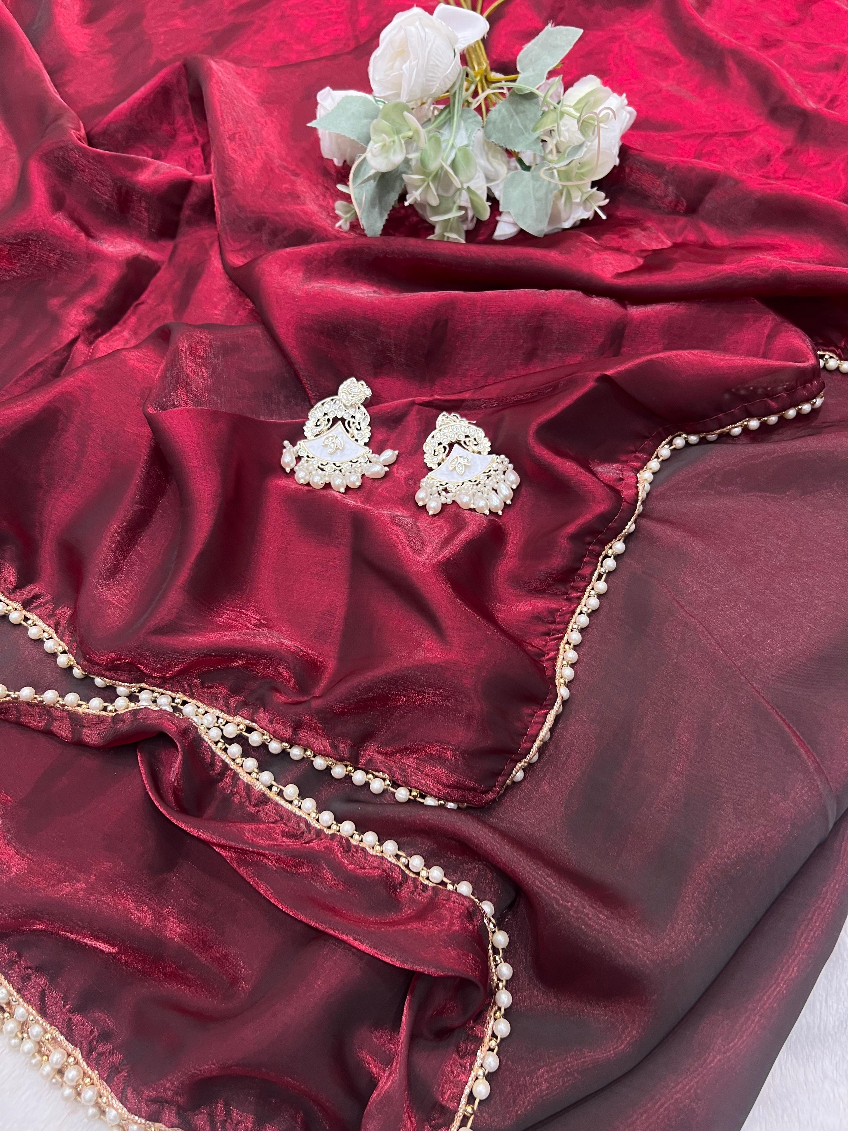 Pure Fendi Satin Simple Beautifull Traditional Wear Sari With Blouse