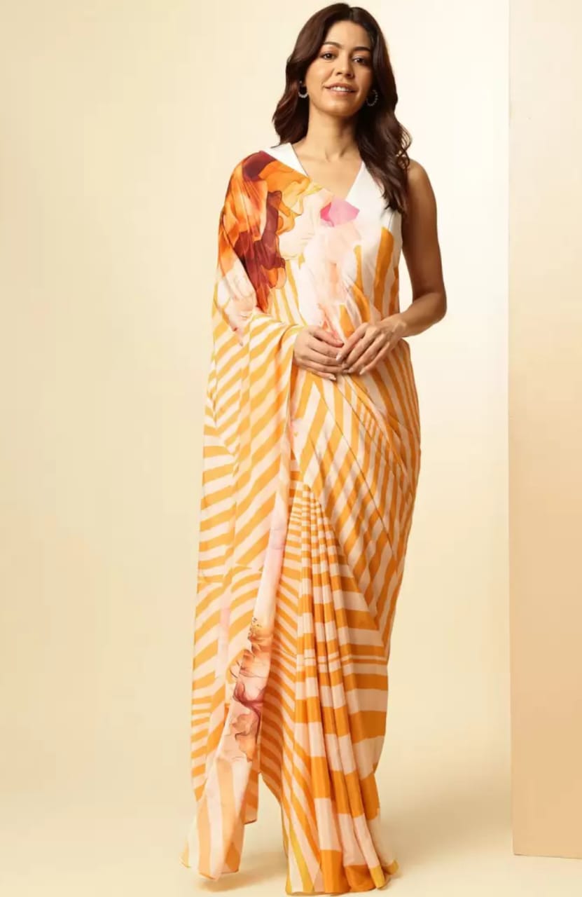 Original Japan Satin (Devsena satin) Beautiful Party Wear Sari With Blouse