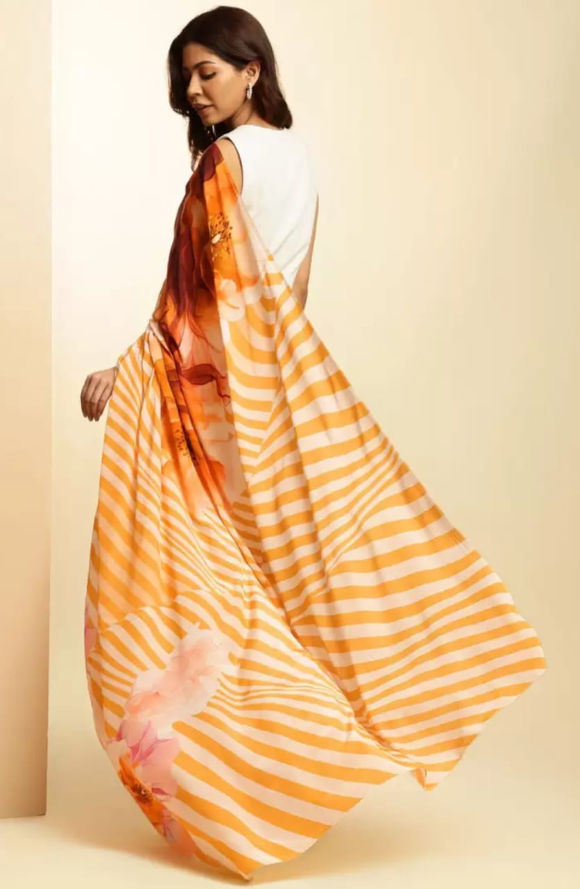 Original Japan Satin (Devsena satin) Beautiful Party Wear Sari With Blouse