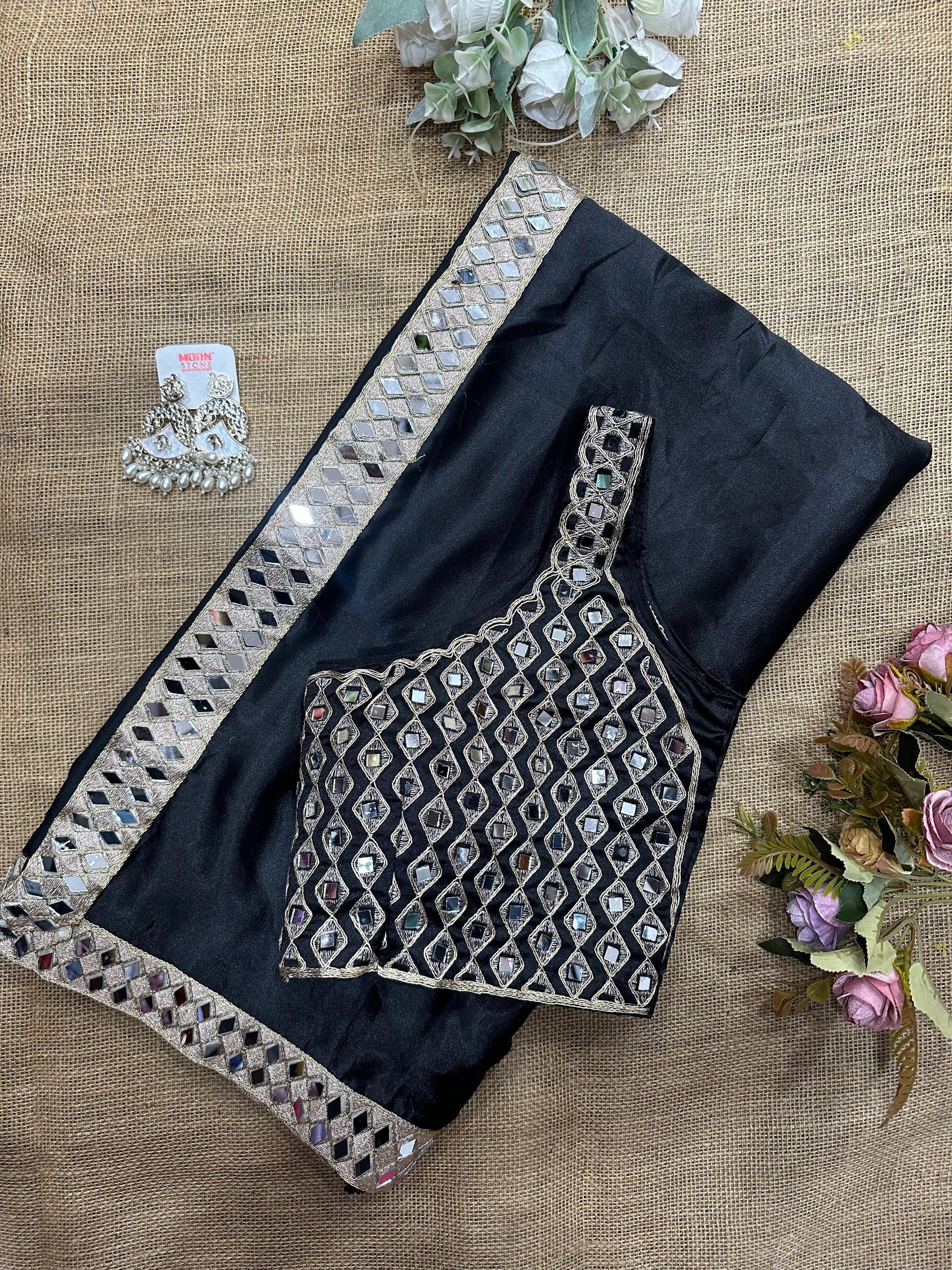 Beautiful Stylish Bollywood Pure Silk Sari, Mirror Work Saree With Blouse