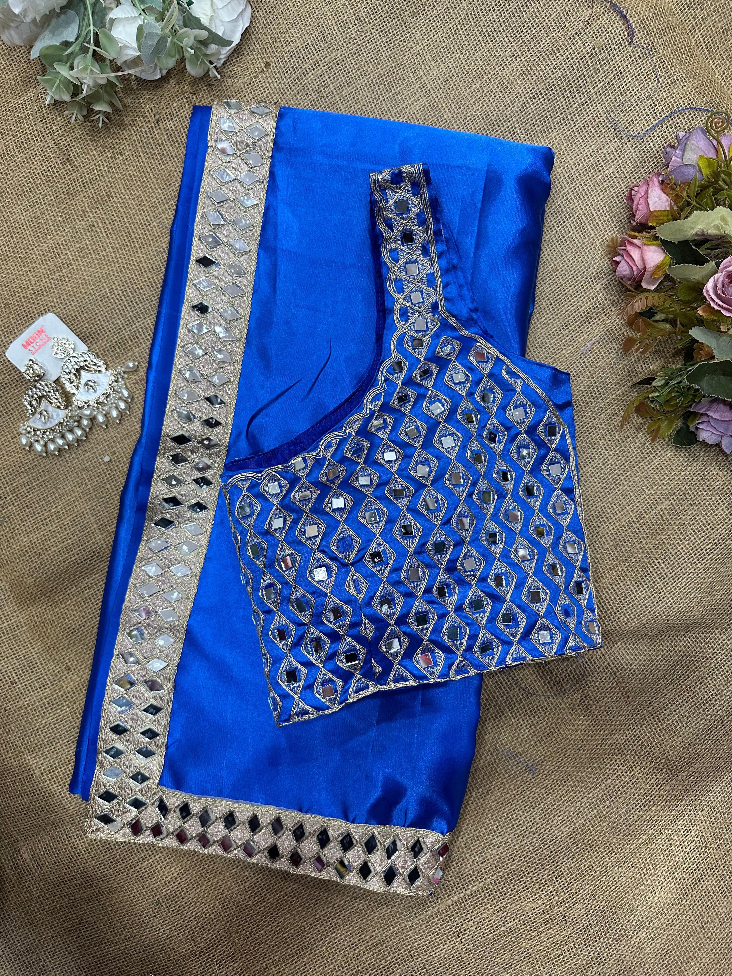 Beautiful Stylish Bollywood Pure Silk Sari, Mirror Work Saree With Blouse