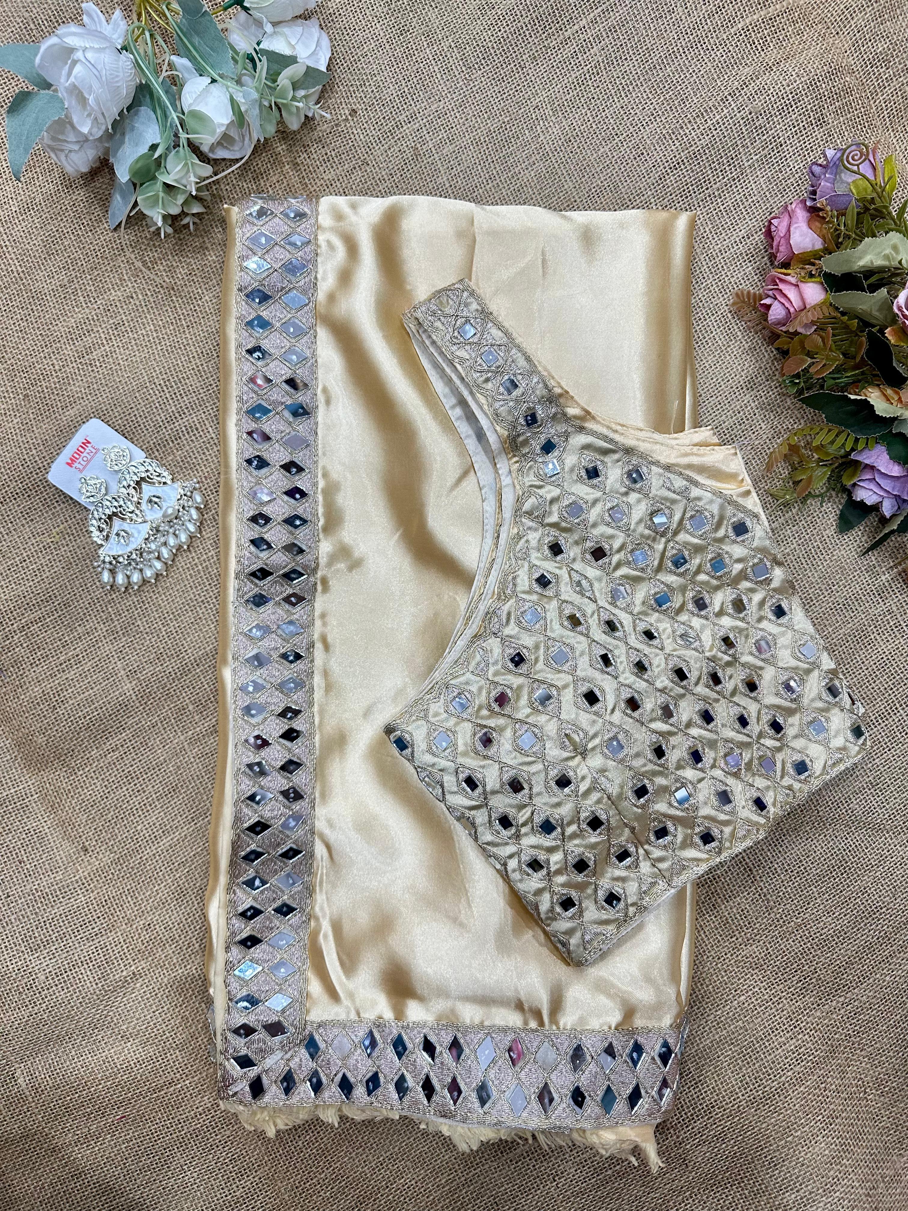 Beautiful Stylish Bollywood Pure Silk Sari, Mirror Work Saree With Blouse