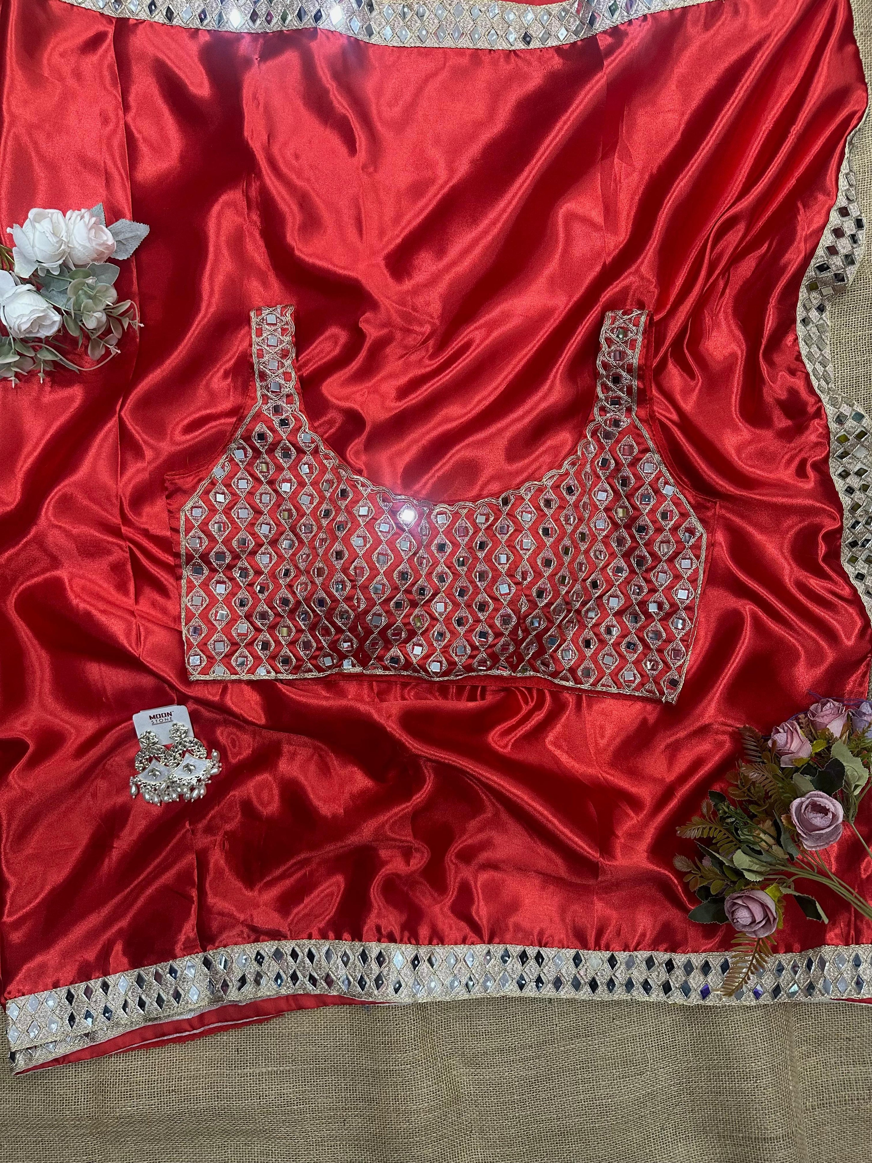 Beautiful Stylish Bollywood Pure Silk Sari, Mirror Work Saree With Blouse