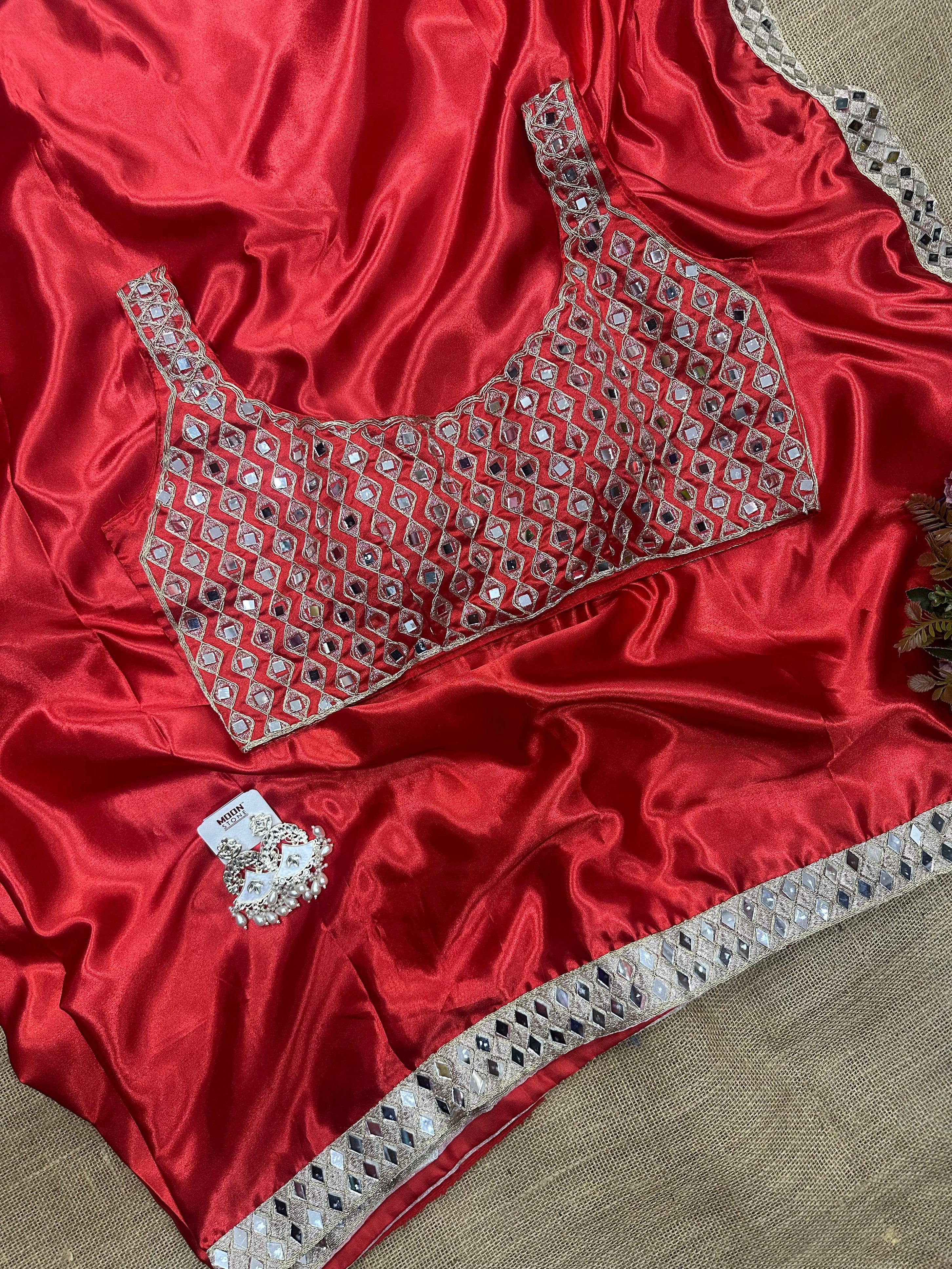 Beautiful Stylish Bollywood Pure Silk Sari, Mirror Work Saree With Blouse