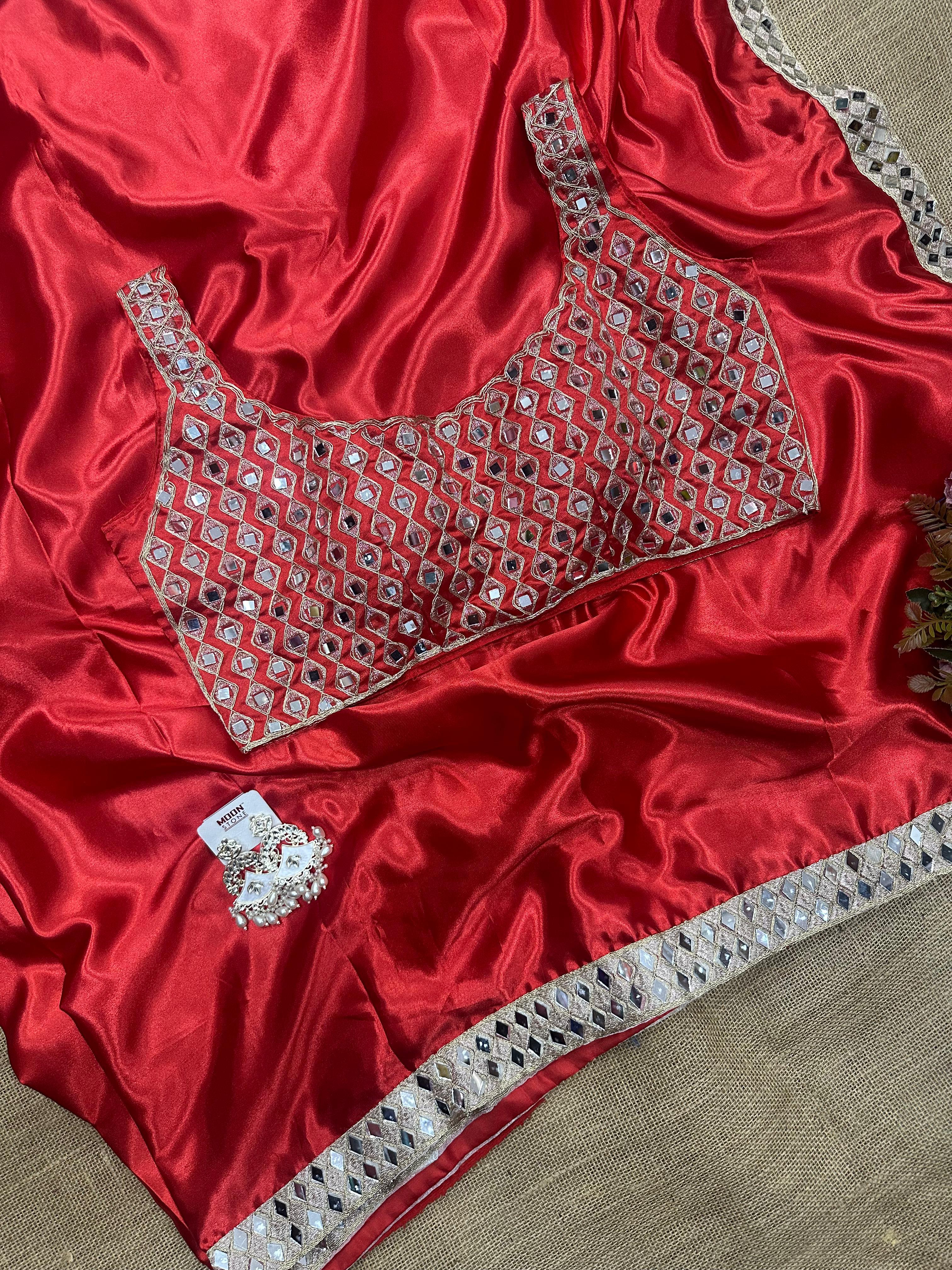 Beautiful Stylish Bollywood Pure Silk Sari, Mirror Work Saree With Blouse