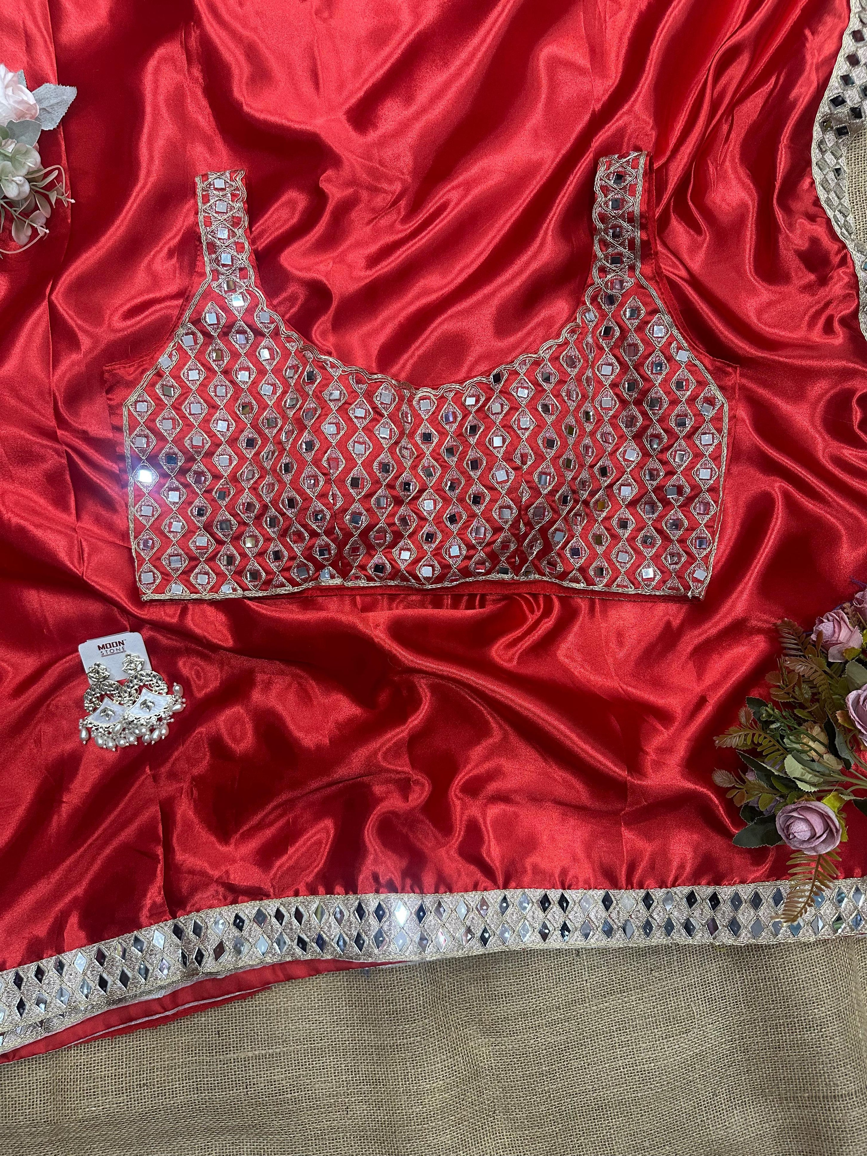 Beautiful Stylish Bollywood Pure Silk Sari, Mirror Work Saree With Blouse