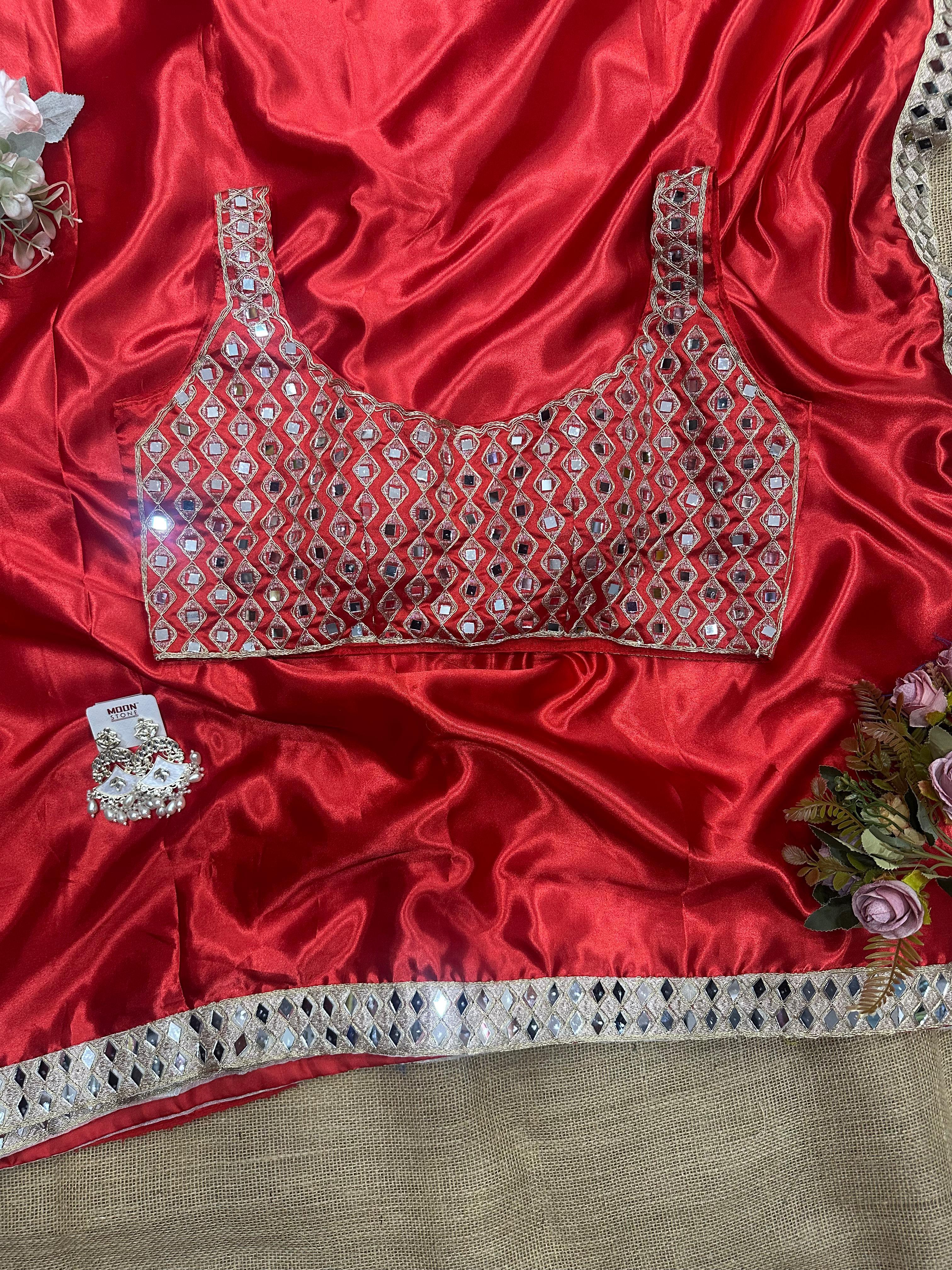 Beautiful Stylish Bollywood Pure Silk Sari, Mirror Work Saree With Blouse