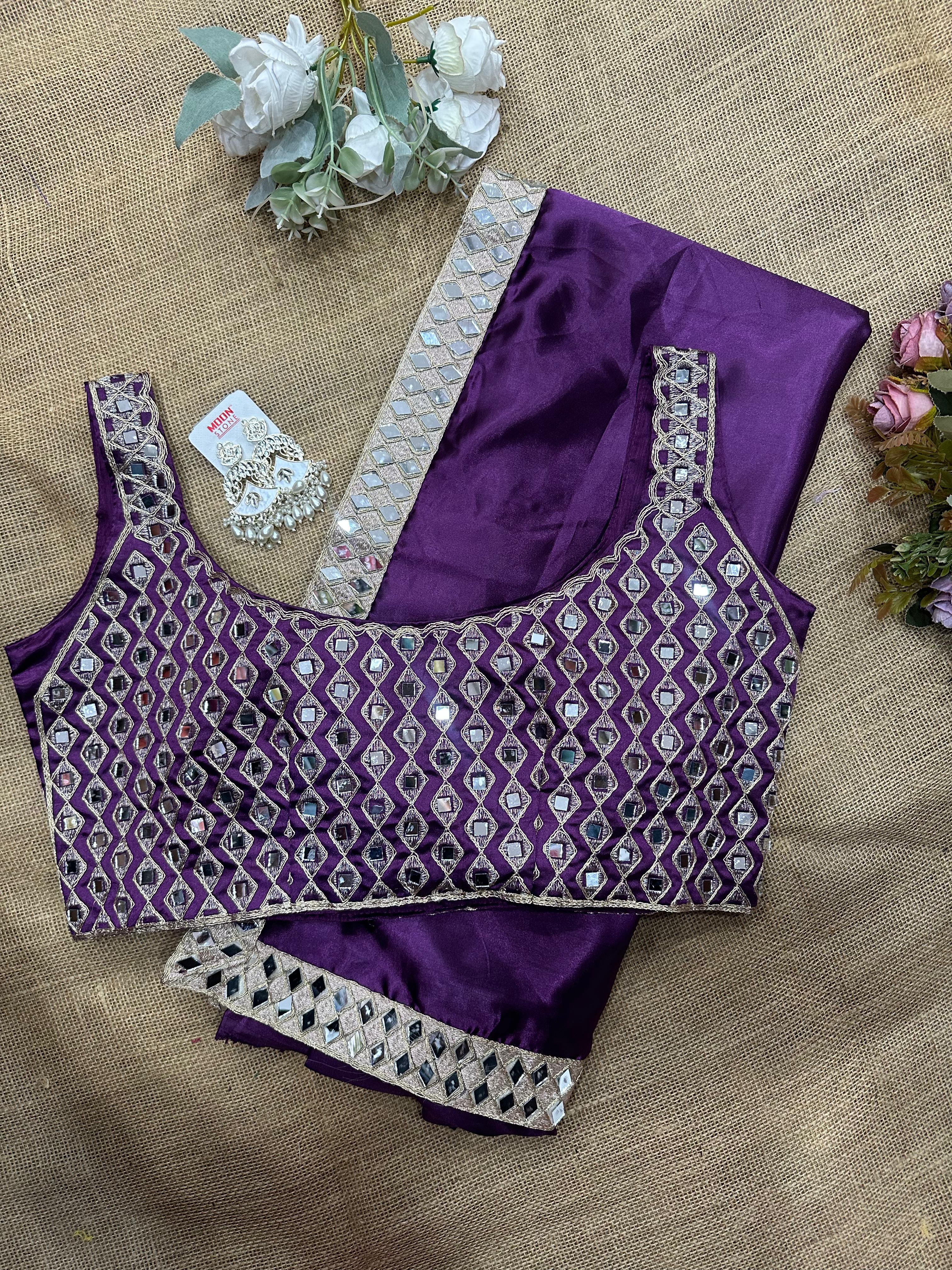 Beautiful Stylish Bollywood Pure Silk Sari, Mirror Work Saree With Blouse