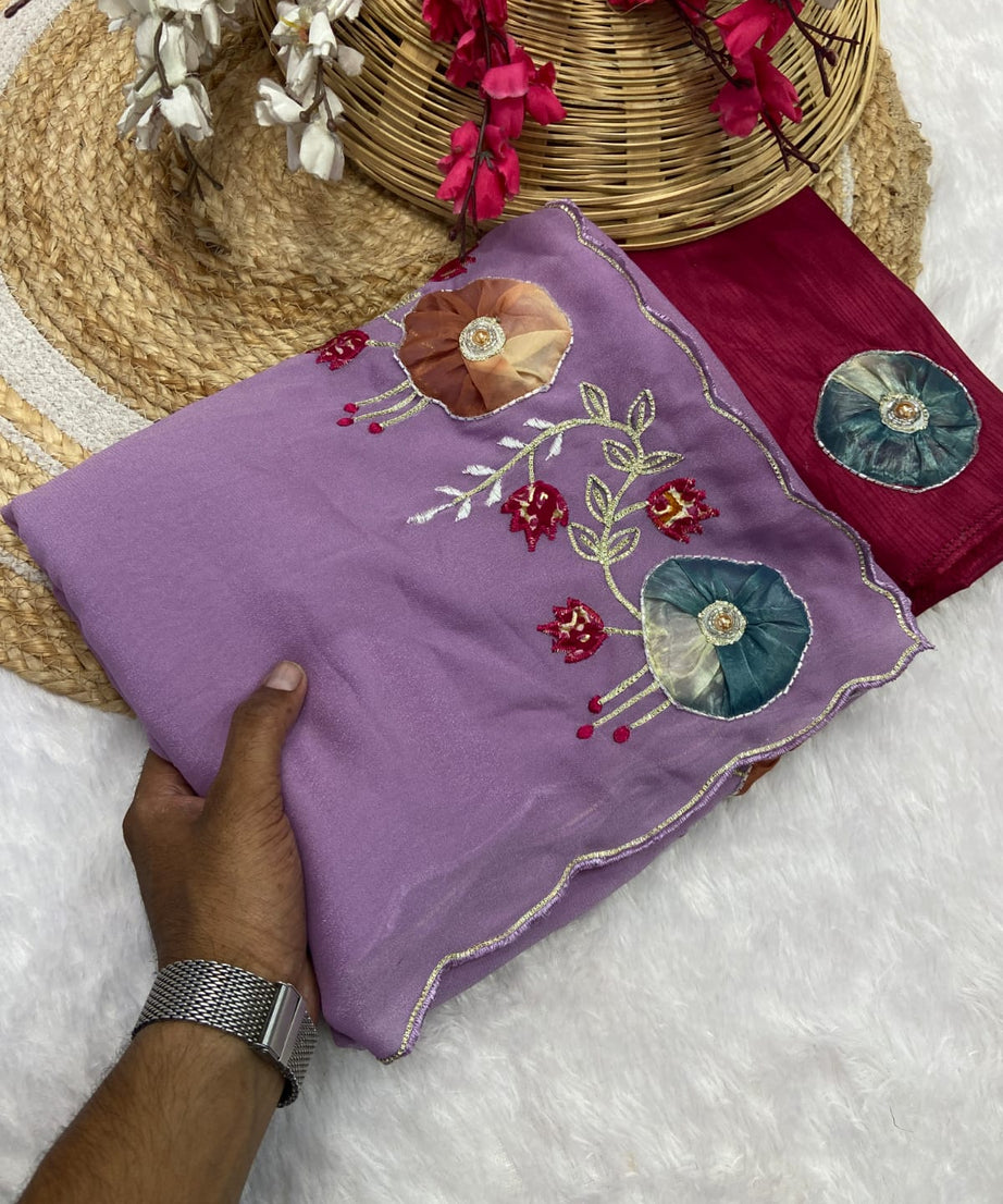 Stra Georgette Traditional Wear Beautiful Sari, Elegant Saree With Blouse