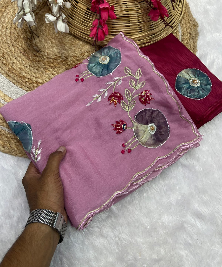 Stra Georgette Traditional Wear Beautiful Sari, Elegant Saree With Blouse