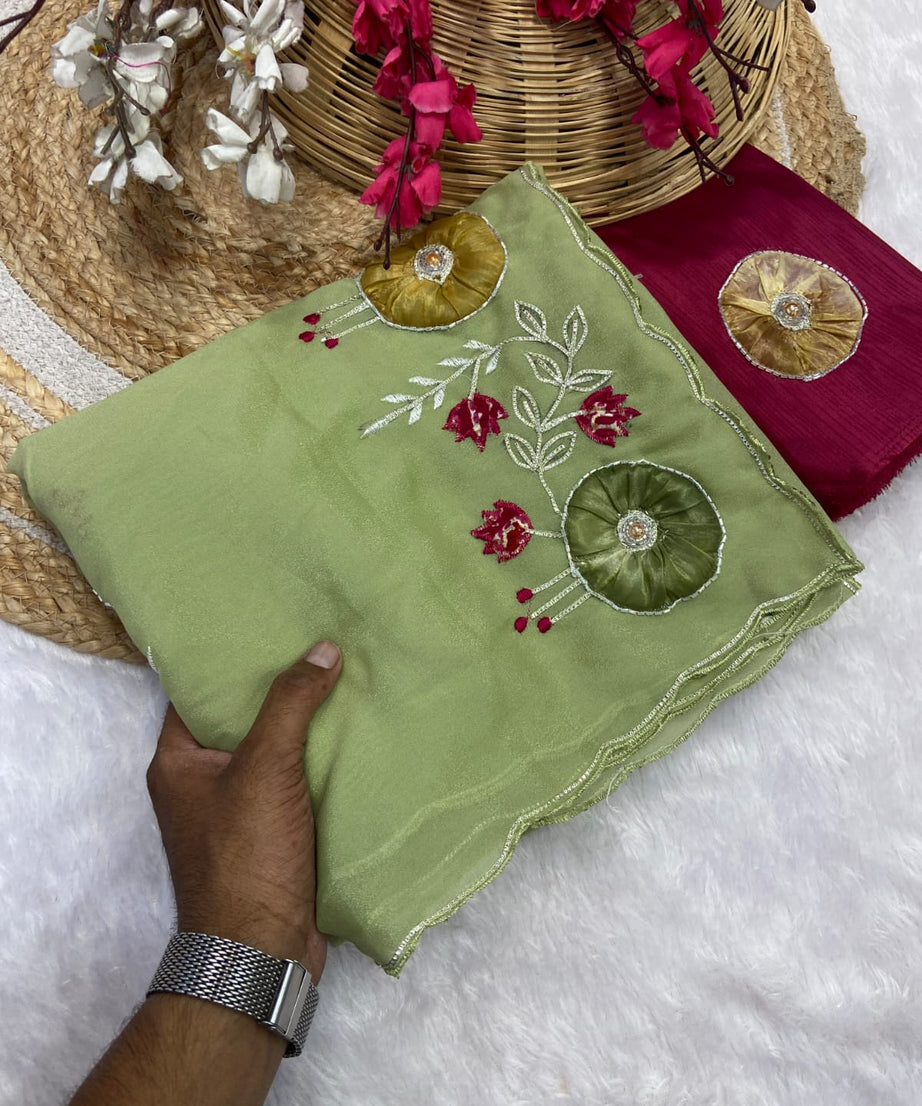 Stra Georgette Traditional Wear Beautiful Sari, Elegant Saree With Blouse