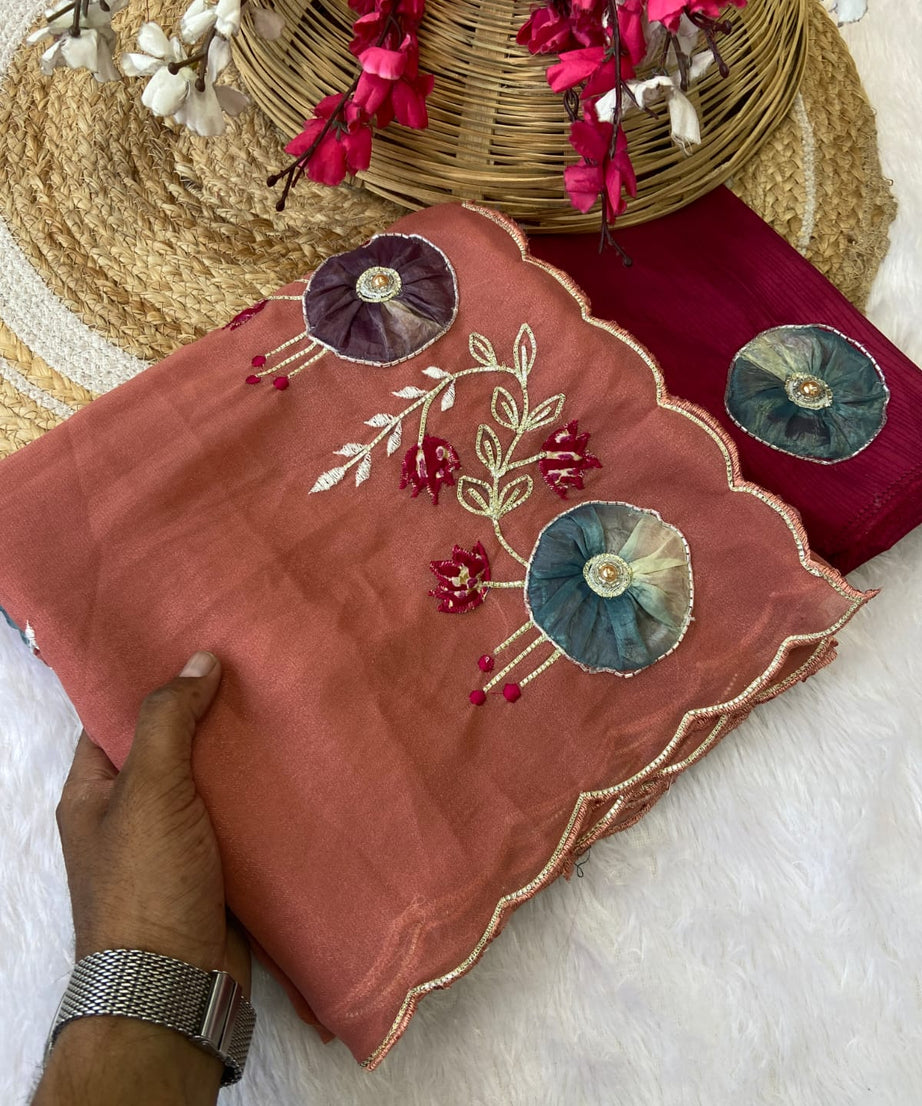 Stra Georgette Traditional Wear Beautiful Sari, Elegant Saree With Blouse