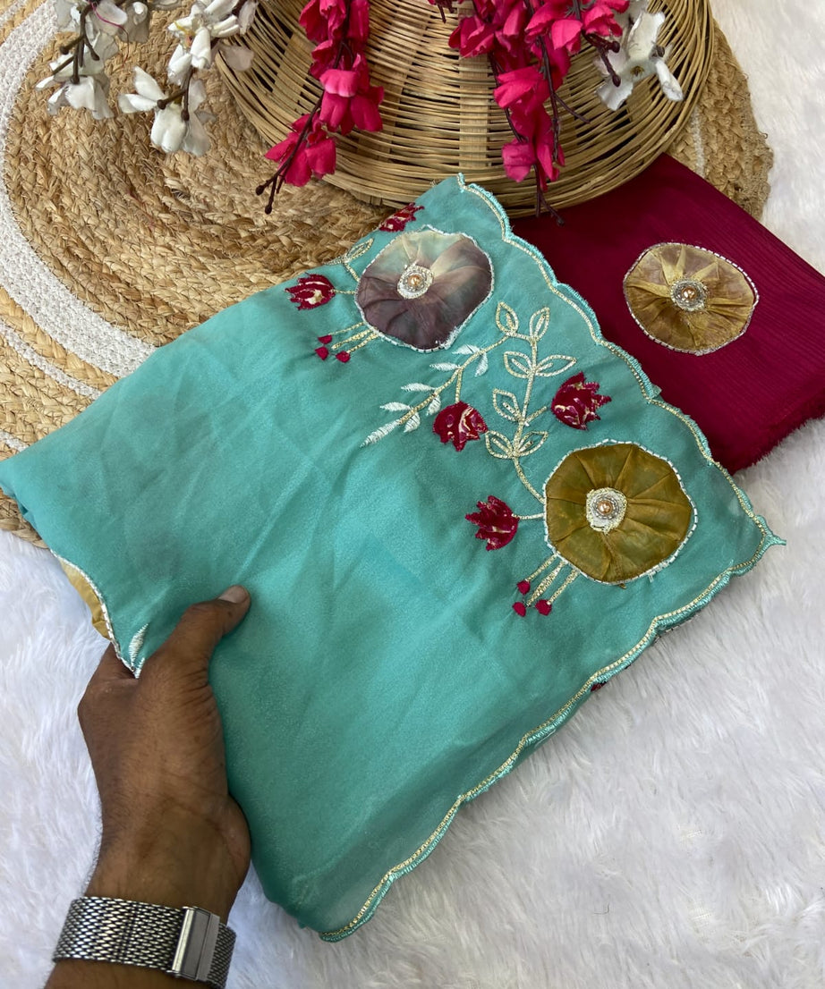 Stra Georgette Traditional Wear Beautiful Sari, Elegant Saree With Blouse