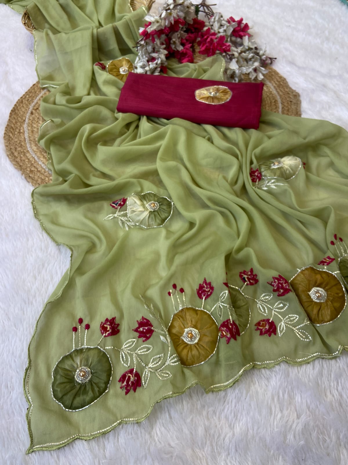 Stra Georgette Traditional Wear Beautiful Sari, Elegant Saree With Blouse