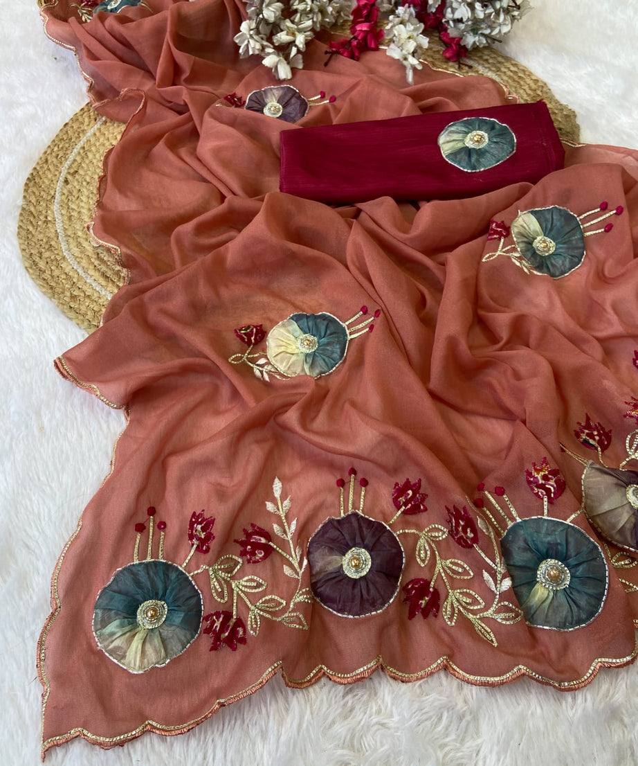 Stra Georgette Traditional Wear Beautiful Sari, Elegant Saree With Blouse