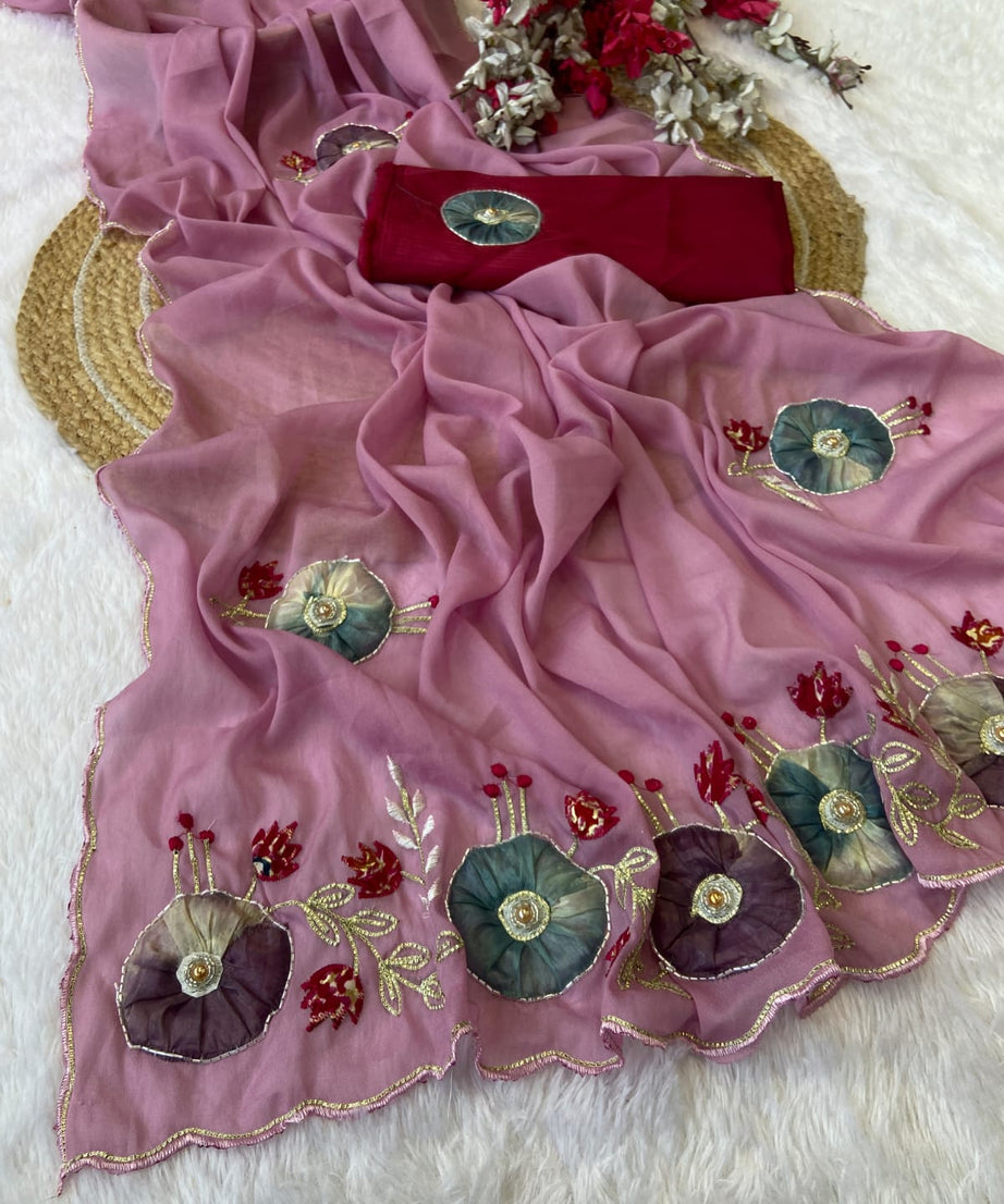 Stra Georgette Traditional Wear Beautiful Sari, Elegant Saree With Blouse