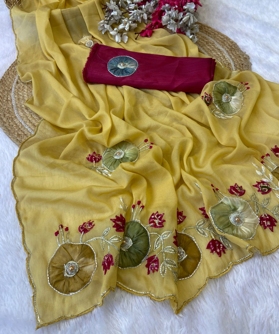 Stra Georgette Traditional Wear Beautiful Sari, Elegant Saree With Blouse