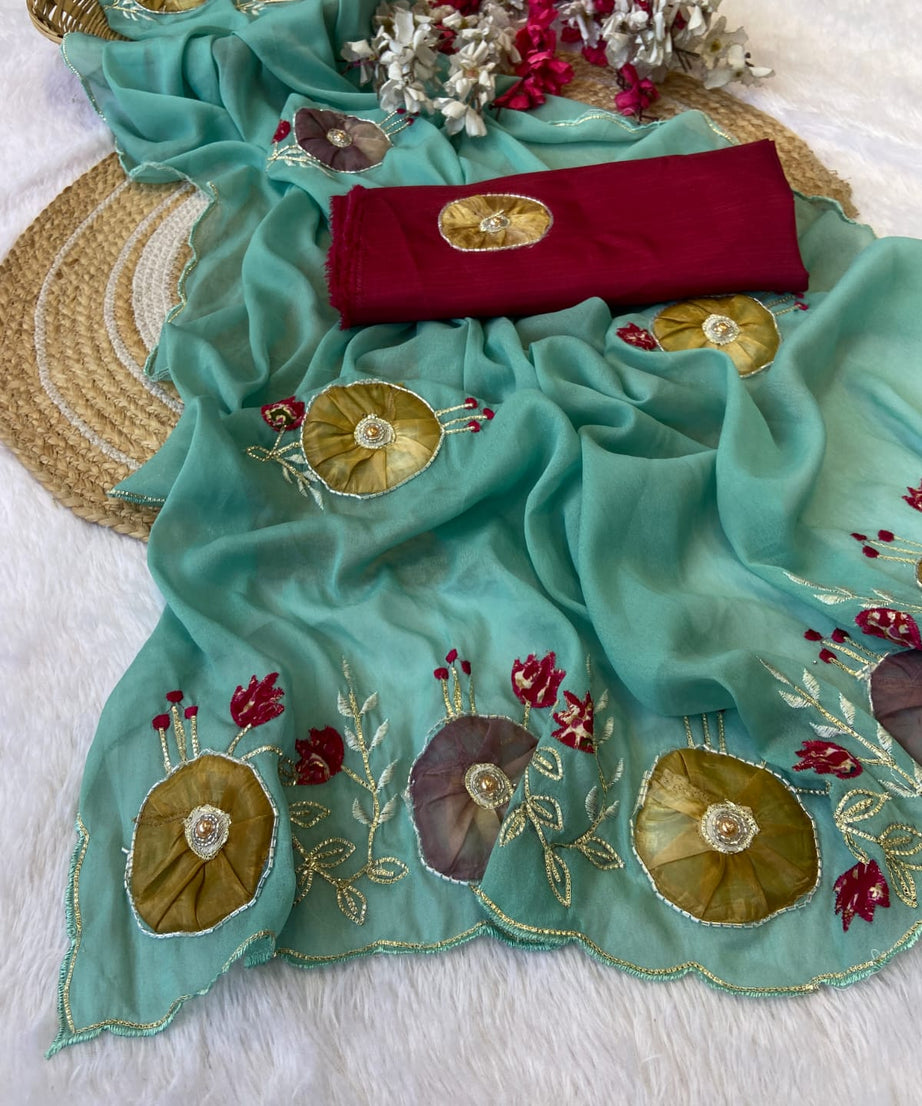 Stra Georgette Traditional Wear Beautiful Sari, Elegant Saree With Blouse