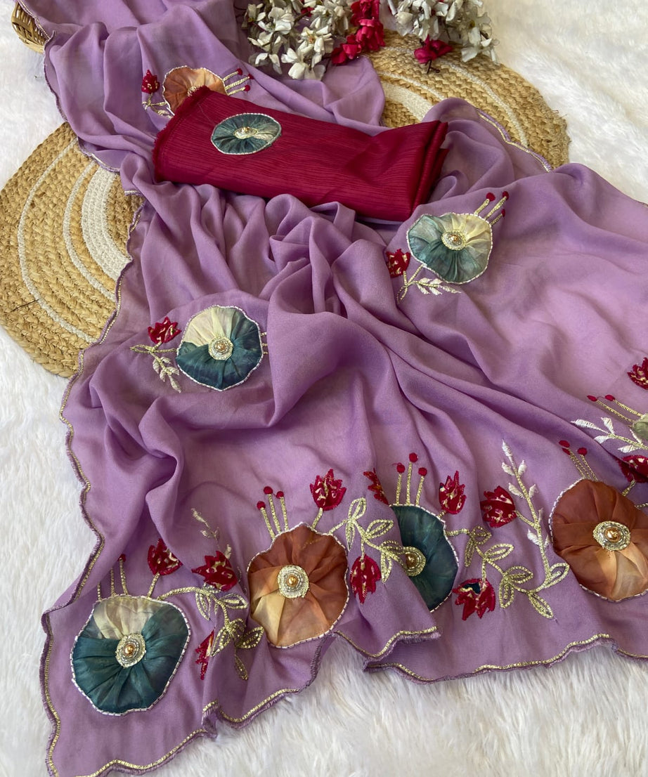 Stra Georgette Traditional Wear Beautiful Sari, Elegant Saree With Blouse