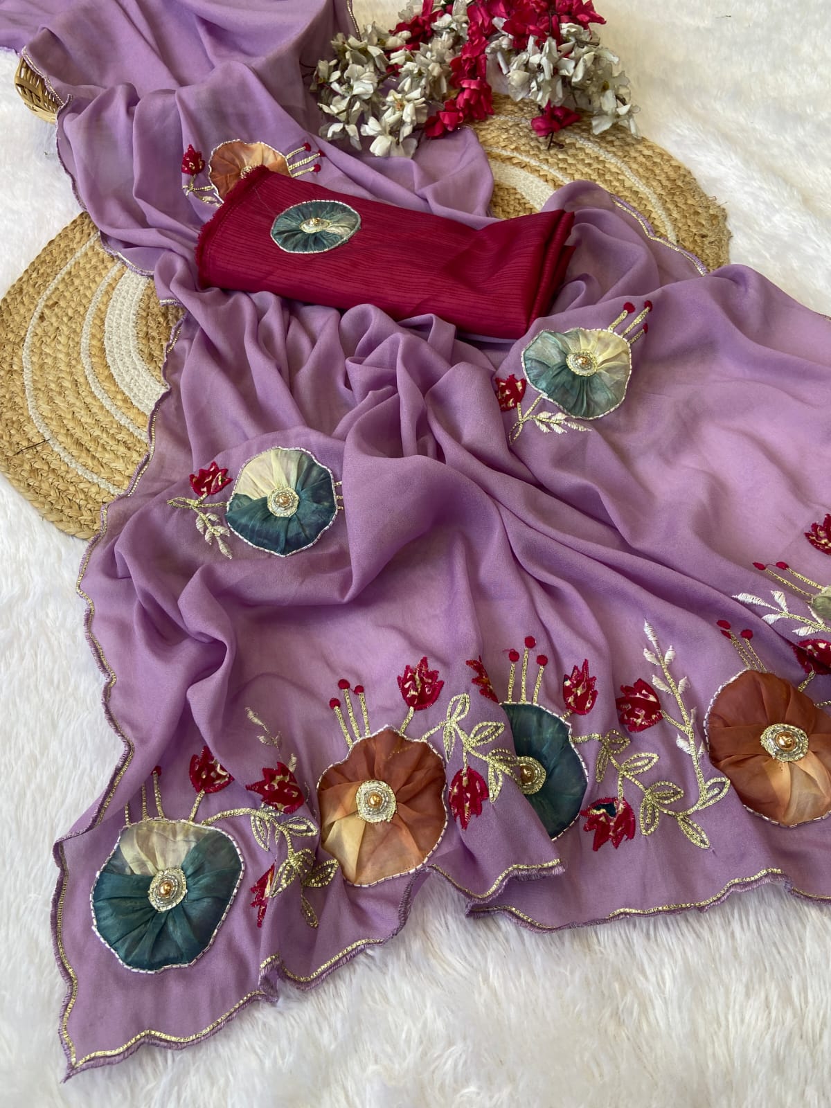 Stra Georgette Traditional Wear Beautiful Sari, Elegant Saree With Blouse