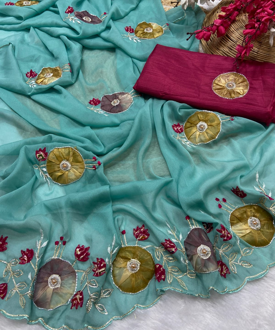 Stra Georgette Traditional Wear Beautiful Sari, Elegant Saree With Blouse