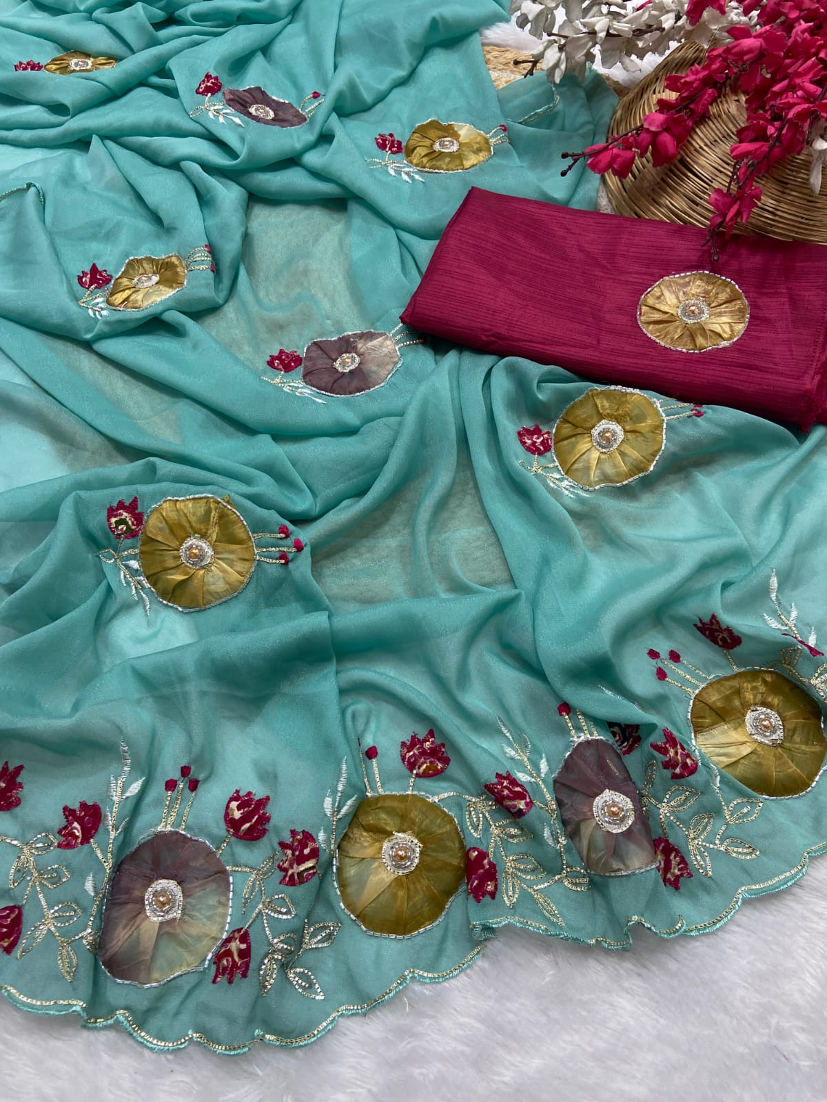 Stra Georgette Traditional Wear Beautiful Sari, Elegant Saree With Blouse