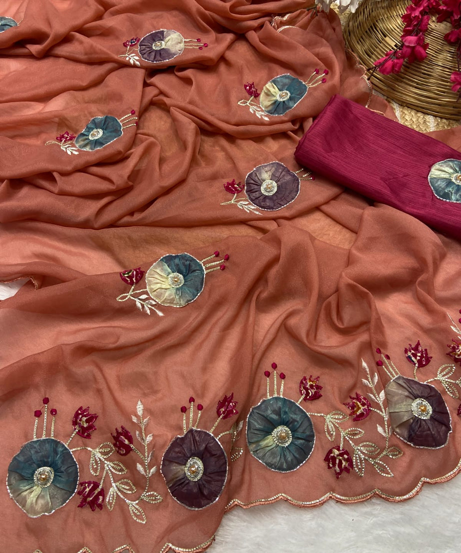 Stra Georgette Traditional Wear Beautiful Sari, Elegant Saree With Blouse