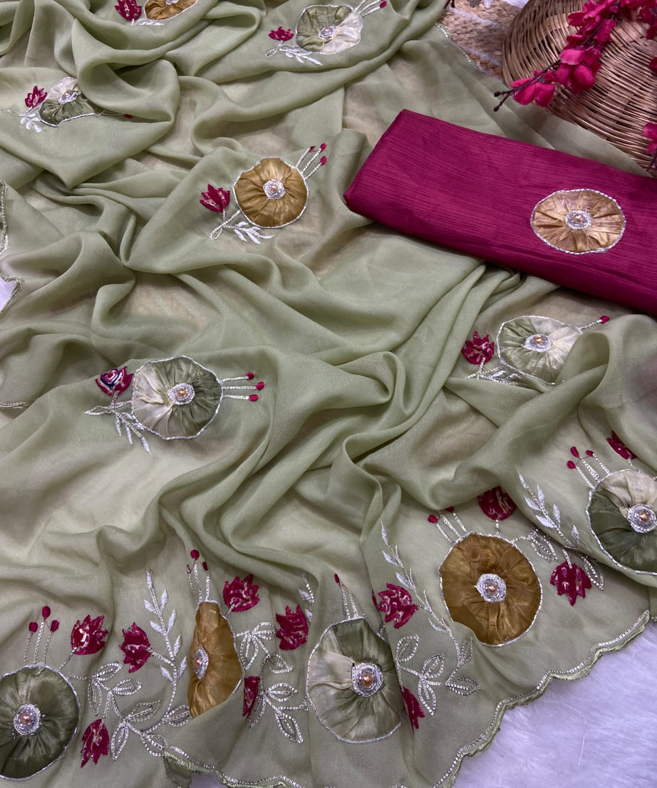 Stra Georgette Traditional Wear Beautiful Sari, Elegant Saree With Blouse