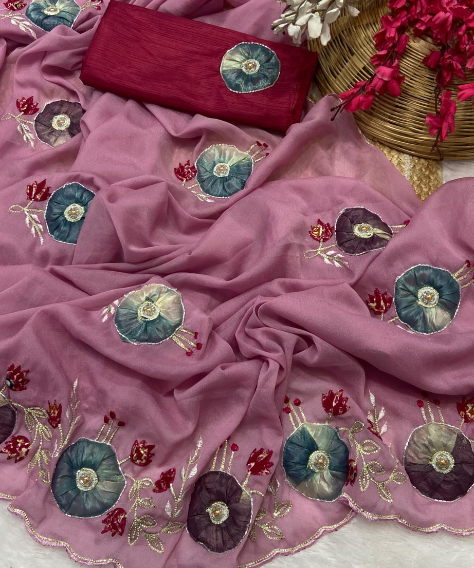 Stra Georgette Traditional Wear Beautiful Sari, Elegant Saree With Blouse