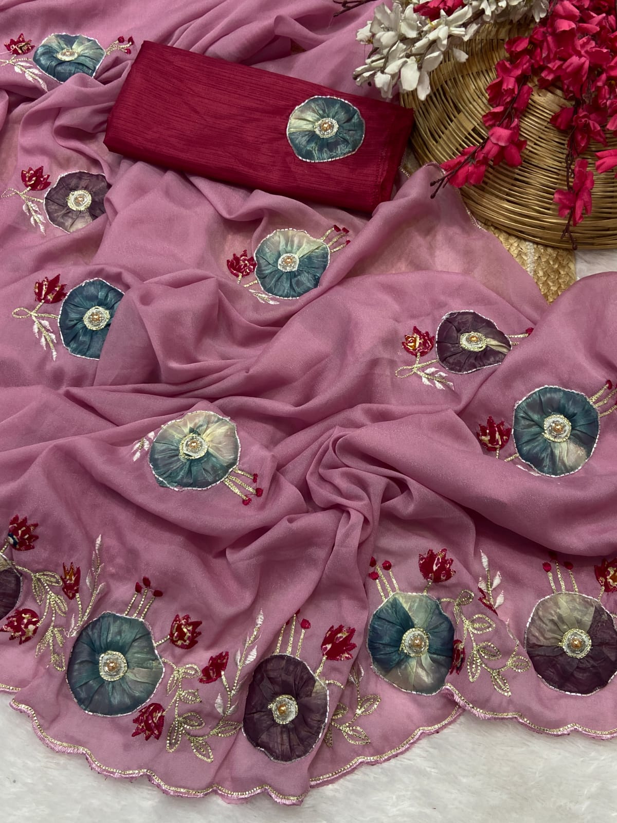 Stra Georgette Traditional Wear Beautiful Sari, Elegant Saree With Blouse