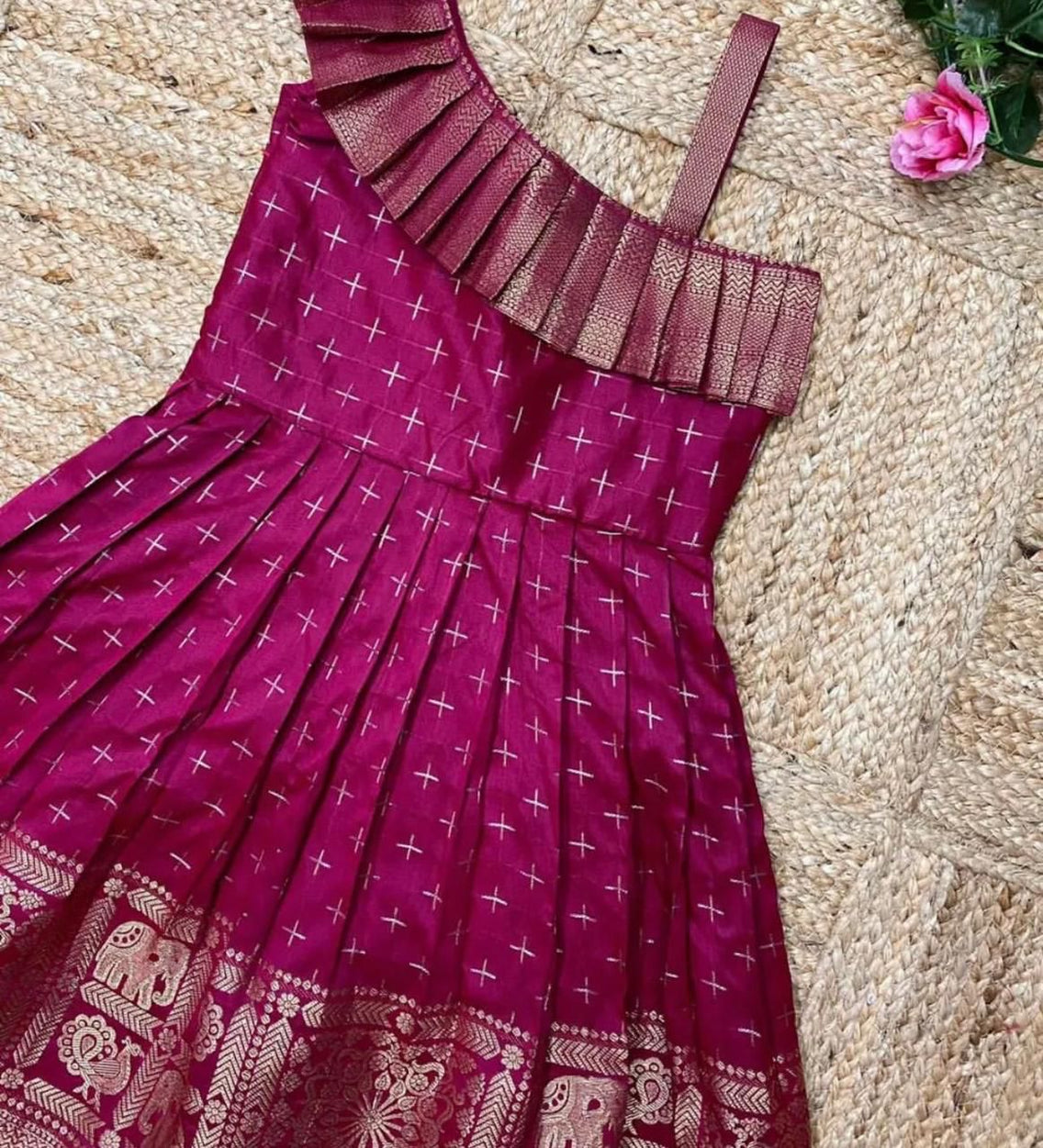 Heavy Jacquard Paithani Silk Wedding Classic Stitched Gown For Girls & Kids