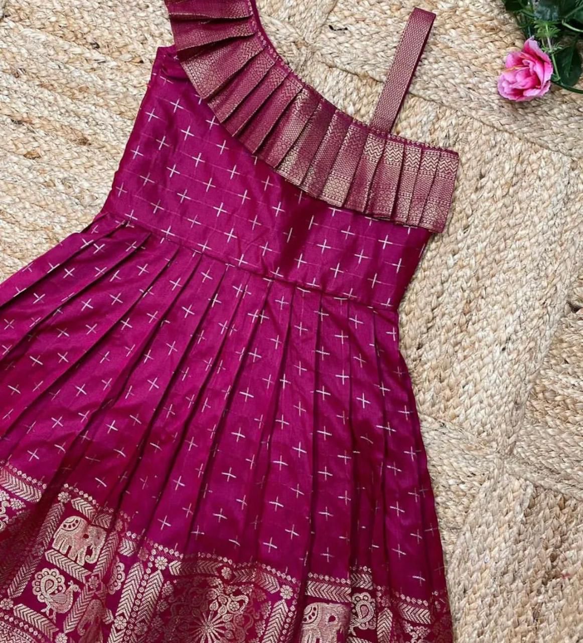 Heavy Jacquard Paithani Silk Wedding Classic Stitched Gown For Girls & Kids
