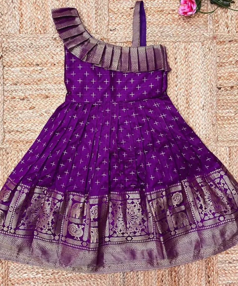 Heavy Jacquard Paithani Silk Wedding Classic Stitched Gown For Girls & Kids