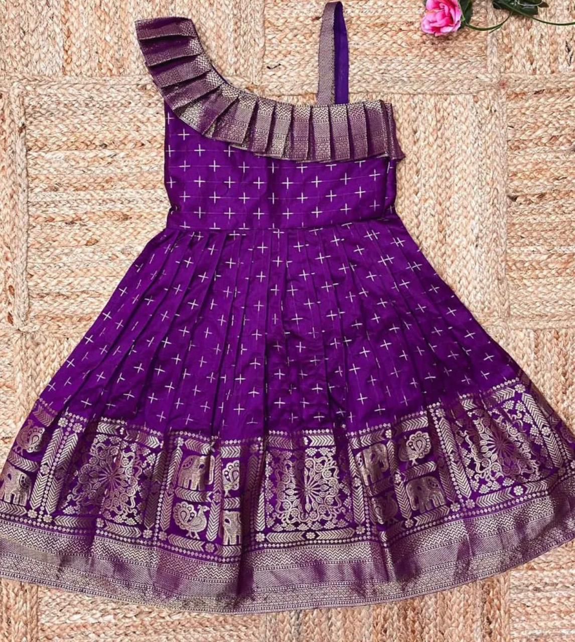 Heavy Jacquard Paithani Silk Wedding Classic Stitched Gown For Girls & Kids