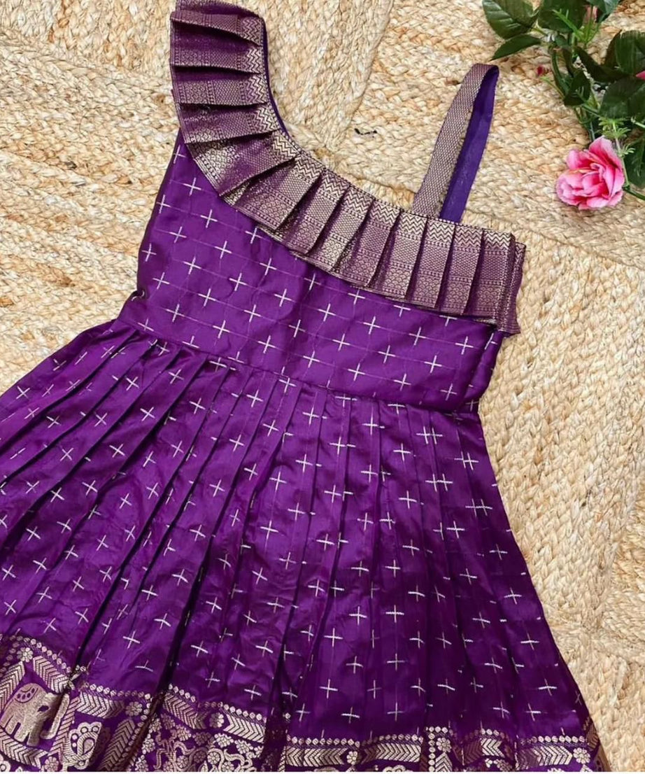 Heavy Jacquard Paithani Silk Wedding Classic Stitched Gown For Girls & Kids