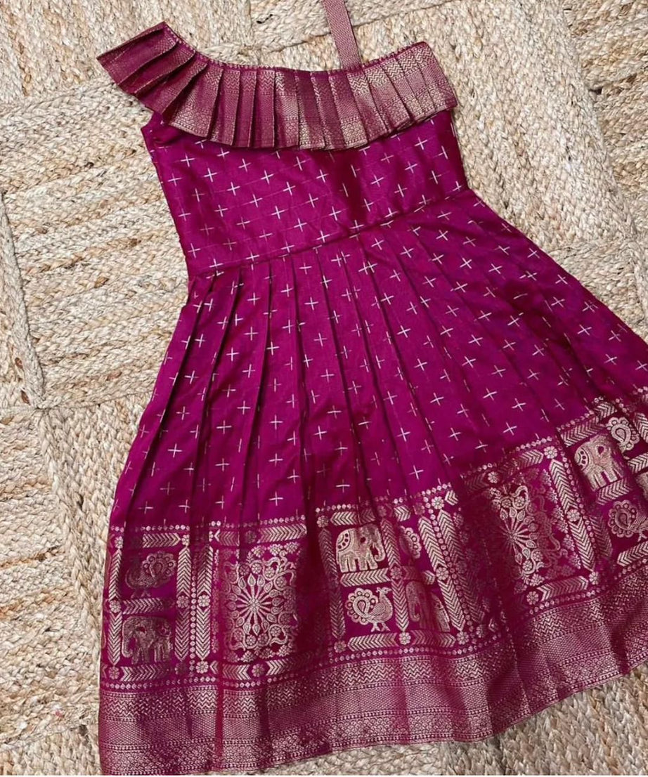 Heavy Jacquard Paithani Silk Wedding Classic Stitched Gown For Girls & Kids