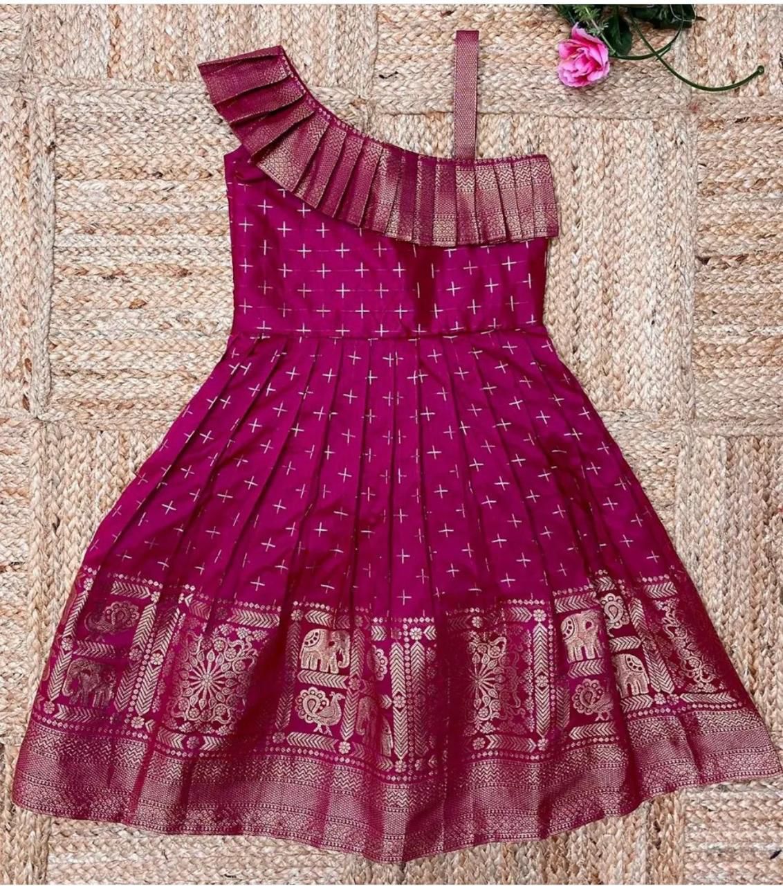 Heavy Jacquard Paithani Silk Wedding Classic Stitched Gown For Girls & Kids