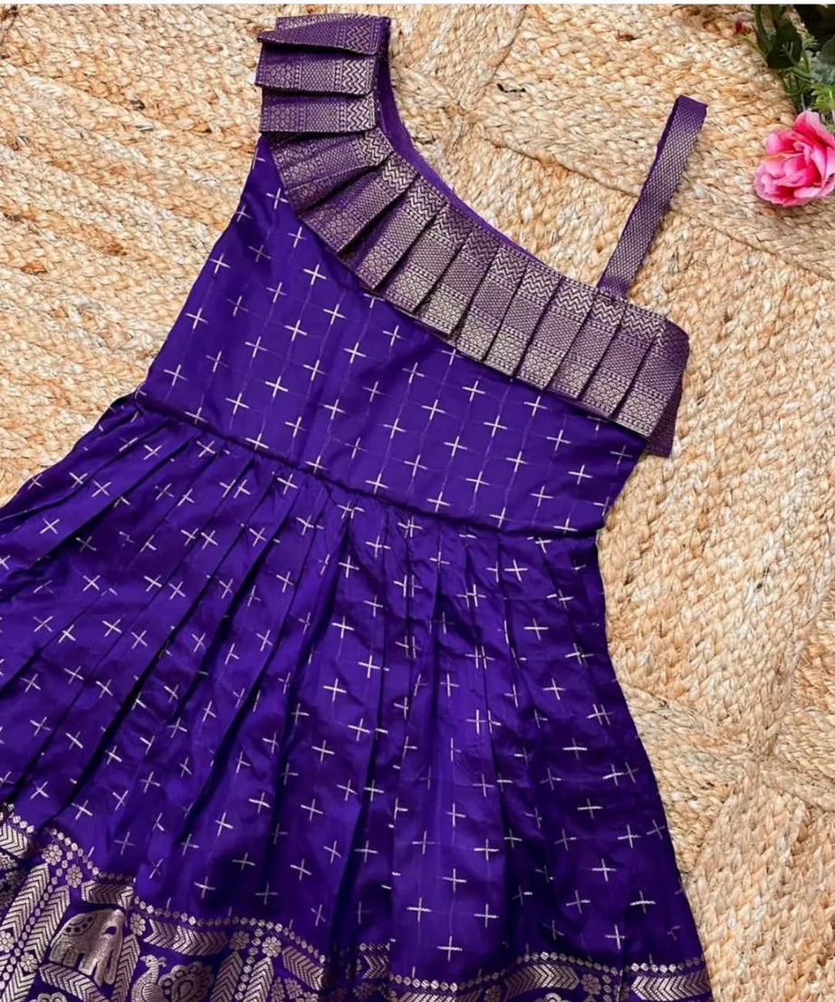 Heavy Jacquard Paithani Silk Wedding Classic Stitched Gown For Girls & Kids
