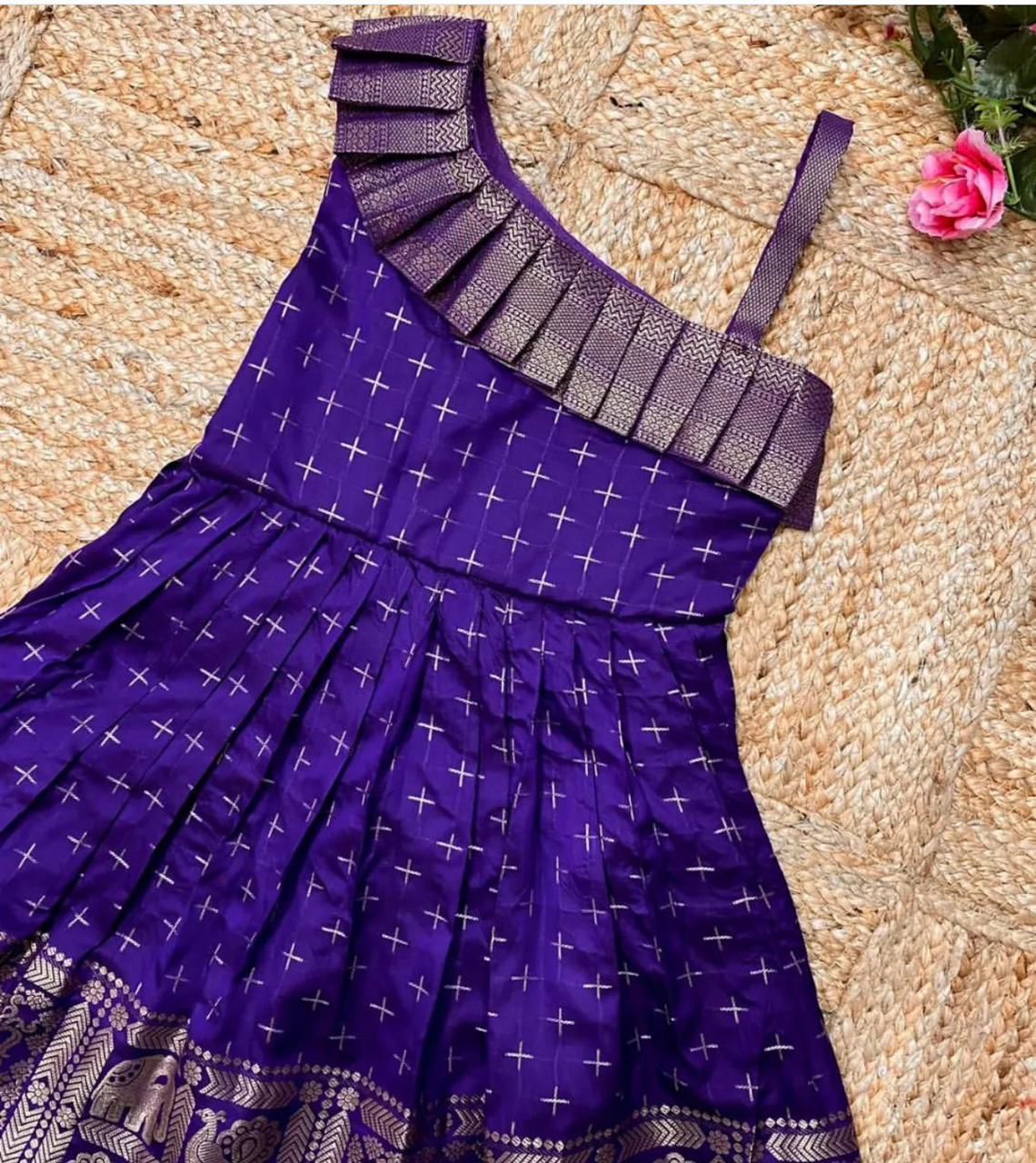 Heavy Jacquard Paithani Silk Wedding Classic Stitched Gown For Girls & Kids