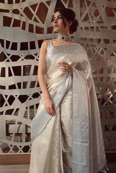 Soft Tissue Silk Saree Traditional Wear Designer Silver Saree With Blouse