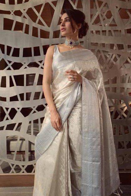 Soft Tissue Silk Saree Traditional Wear Designer Silver Saree With Blouse