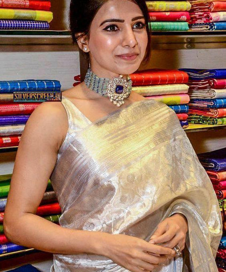 Soft Tissue Silk Saree Traditional Wear Designer Silver Saree With Blouse